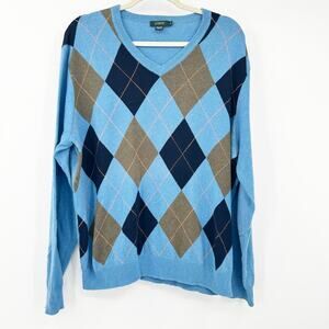 J.Crew Mens Vintage Preppy Argyle Cashmere Blend V-Neck Knit Pullover Sweater XL